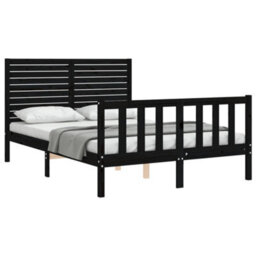 Berkfield Bed Frame With Headboard Black Double Solid Wood - thumbnail 4