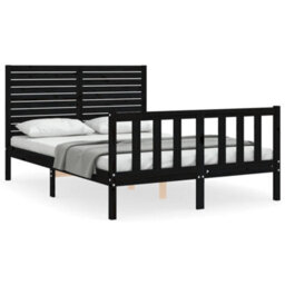 Berkfield Bed Frame With Headboard Black Double Solid Wood - thumbnail 2