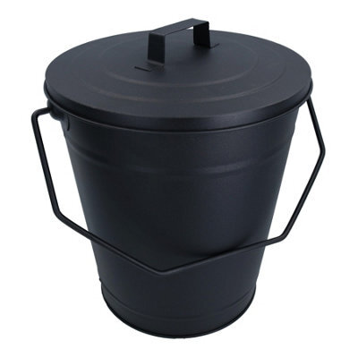 AB Tools Coal Bucket & Lid Black Metal Ash Tidy Bin Coal Carrier Fire Log Burner Kindling - image 1