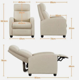 Fabric Recliner Chair Adjustable Reclining Armchair For Living Room Bedroom - thumbnail 2