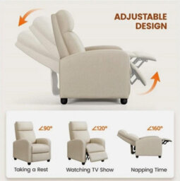 Fabric Recliner Chair Adjustable Reclining Armchair For Living Room Bedroom - thumbnail 6