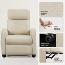 Fabric Recliner Chair Adjustable Reclining Armchair For Living Room Bedroom - thumbnail 4