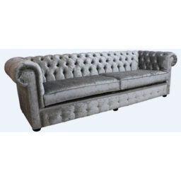 Chesterfield 4 Seater Sofa Settee Modena Silver Grey Velvet Fabric In Classic Style - thumbnail 3