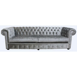 Chesterfield 4 Seater Sofa Settee Modena Silver Grey Velvet Fabric In Classic Style - thumbnail 1