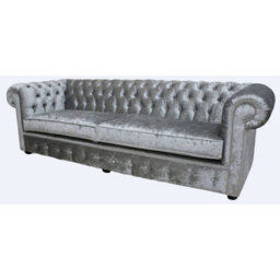 Chesterfield 4 Seater Sofa Settee Modena Silver Grey Velvet Fabric In Classic Style - thumbnail 5