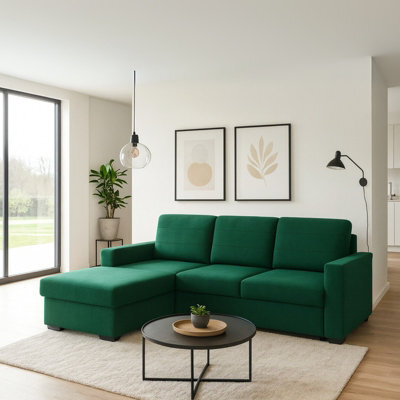Tokio D Corner Sofa Bed With Storage Modern Reversible Design Comfortable Living Room Furniture Green - image 1