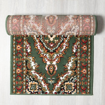 Bravich Hard Wearing Hessian Backed Stair Runner Kitchen Mat - Texas Green Traditional Medallion - 60X150Cm (2'x5') - image 1