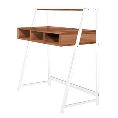 RB UK Nautilus Designs Walnut Computer Desk With White Frame & Upper Storage Shelf - image 1