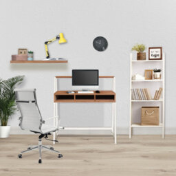 RB UK Nautilus Designs Walnut Computer Desk With White Frame & Upper Storage Shelf - thumbnail 4