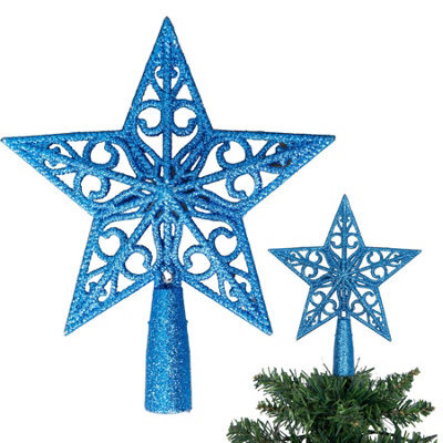 Shatchi Christmas Blue Glitter Star Tree Topper - Sparkling Star Decoration For Xmas Tree - Elegant Christmas Home Décor