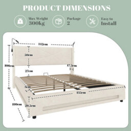 Abrihome Modern Bed Frame With Led Lights & Hydraulic Storage - 135X190Cm Bed With Usb/type-C Charging, Integrated Reading Lamps, Beige - thumbnail 9