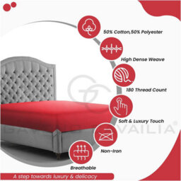 Gc Gaveno Cavailia Percale Deep Fitted Sheet Double Red Extra Deep Pocket 16 Inch (40 Cm) - thumbnail 2