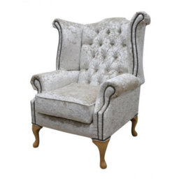 Chesterfield High Back Wing Chair Shimmer Pearl Velvet Bespoke In Queen Anne Style - thumbnail 2