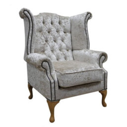 Chesterfield High Back Wing Chair Shimmer Pearl Velvet Bespoke In Queen Anne Style - thumbnail 1