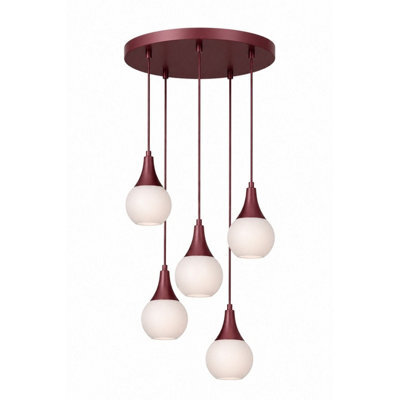 Luminosa Lighting Luminosa Lacrima Cluster Pendant Ceiling Light Burgundy White Glass Shade 5X E27 - image 1