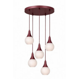 Luminosa Lighting Luminosa Lacrima Cluster Pendant Ceiling Light Burgundy White Glass Shade 5X E27 - thumbnail 1