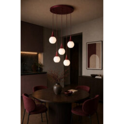 Luminosa Lighting Luminosa Lacrima Cluster Pendant Ceiling Light Burgundy White Glass Shade 5X E27 - thumbnail 2