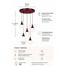 Luminosa Lighting Luminosa Lacrima Cluster Pendant Ceiling Light Burgundy White Glass Shade 5X E27 - thumbnail 4