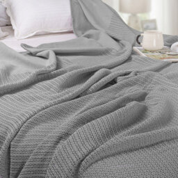 Ehc Cotton Soft Hand Woven Reversible Lightweight Adult Cellular Blanket, Double 230Cm X 230Cm, Smoke - thumbnail 5