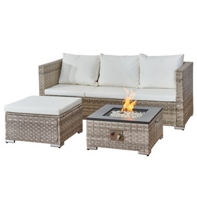Asownsun Rattan Garden Furniture Set With Fire Table 3 Pieces Outdoor Sectional Sofa Set - image 1