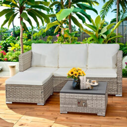 Asownsun Rattan Garden Furniture Set With Fire Table 3 Pieces Outdoor Sectional Sofa Set - thumbnail 3