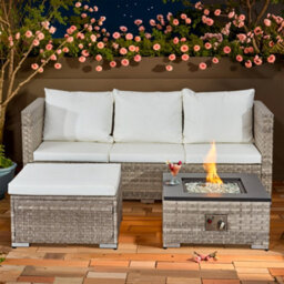 Asownsun Rattan Garden Furniture Set With Fire Table 3 Pieces Outdoor Sectional Sofa Set - thumbnail 2