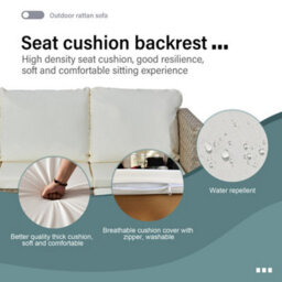 Asownsun Rattan Garden Furniture Set With Fire Table 3 Pieces Outdoor Sectional Sofa Set - thumbnail 5