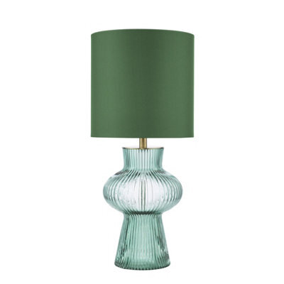 Suelita Table Lamp Green Ribbed Glass And Antique Brass With Shade - image 1