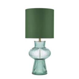 Suelita Table Lamp Green Ribbed Glass And Antique Brass With Shade - thumbnail 2