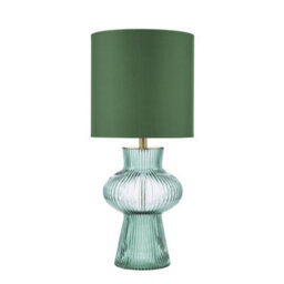 Suelita Table Lamp Green Ribbed Glass And Antique Brass With Shade