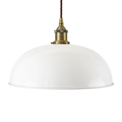 White Worcester Painted Dome Pendant Light With Antique Brass Lamp Holder And Brown Twisted Cable - Se Home - image 1