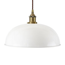White Worcester Painted Dome Pendant Light With Antique Brass Lamp Holder And Brown Twisted Cable - Se Home