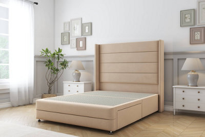 "Sloomy Sterling Pebble Plush Divan Bed No Drawers - 54"" Wingback Headboard & 12"" Footboard 4' Small Double" - image 1