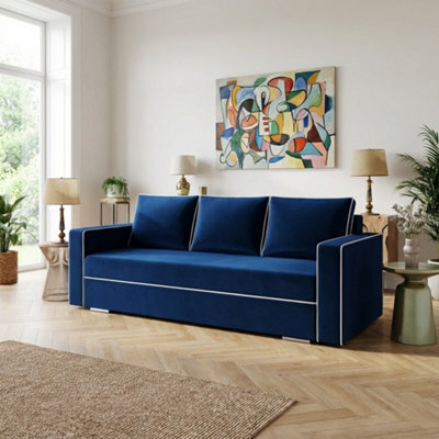 Beno Sofa Bed With Storage Compartment Laminated Board Chipboard Bonell Springs Wooden Legs 230X92X91Cm Blue - image 1