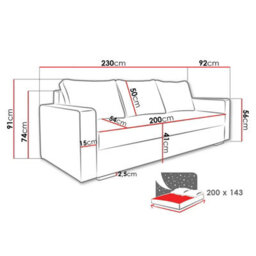 Beno Sofa Bed With Storage Compartment Laminated Board Chipboard Bonell Springs Wooden Legs 230X92X91Cm Blue - thumbnail 6