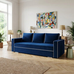 Beno Sofa Bed With Storage Compartment Laminated Board Chipboard Bonell Springs Wooden Legs 230X92X91Cm Blue - thumbnail 1