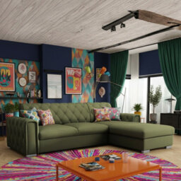 Roma Corner Sofa Bed Has Storage Polyurethane Foam Wave Springs Metal Legs Wooden Frame 267X85X185Cm Olive Right - thumbnail 1