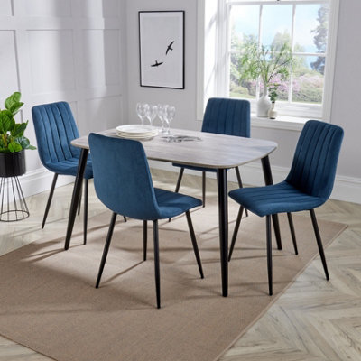 Core Products Aspen Grey Oak Effect 120Cm Rectangular Dining Table With 4 Blue Cord Fabric Straight Stitch Design Chairs - image 1