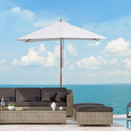 Outsunny Wooden Patio Umbrella Market Parasol Outdoor Sunshade Cream White - thumbnail 1
