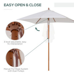 Outsunny Wooden Patio Umbrella Market Parasol Outdoor Sunshade Cream White - thumbnail 6