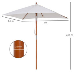 Outsunny Wooden Patio Umbrella Market Parasol Outdoor Sunshade Cream White - thumbnail 3