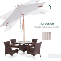 Outsunny Wooden Patio Umbrella Market Parasol Outdoor Sunshade Cream White - thumbnail 4