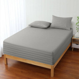 Ameha Stripe Fitted Sheet 40 Cm Deep Pocket- Hypoallergenic Easy Care Silver Bed Sheets Uk King Bedsheet(152X200Cm) - thumbnail 9