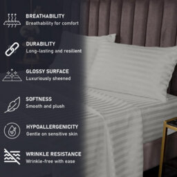 Ameha Stripe Fitted Sheet 40 Cm Deep Pocket- Hypoallergenic Easy Care Silver Bed Sheets Uk King Bedsheet(152X200Cm) - thumbnail 6