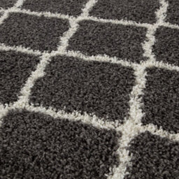 The Rugs Moroccan Shaggy Rugs And Runners Soft  High Pile Dark Grey And Ivory Living Room Kitchen Hallway 740 - thumbnail 2
