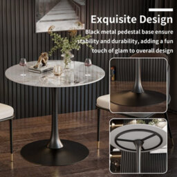 Fativo W 76 X H 100Cm Sintered Stone Marble Bar Table Counter Bistro Pub Tables Black Base W/ Gray Pattern - thumbnail 3