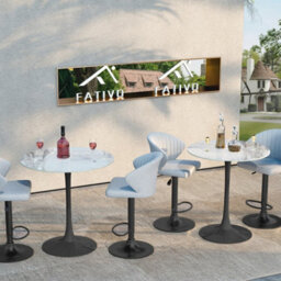 Fativo W 76 X H 100Cm Sintered Stone Marble Bar Table Counter Bistro Pub Tables Black Base W/ Gray Pattern - thumbnail 9