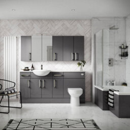 Hudson Reed Fusion Wall Hung 1 Door Cabinet, Soft Close, Gloss Grey High Gloss Painted, 300X182X713mm - thumbnail 2