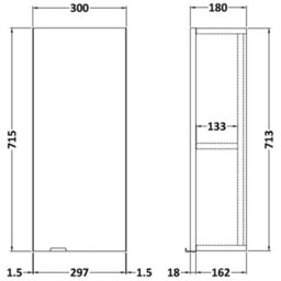 Hudson Reed Fusion Wall Hung 1 Door Cabinet, Soft Close, Gloss Grey High Gloss Painted, 300X182X713mm - thumbnail 3