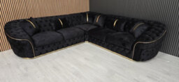Ambassador Corner Sofa Black Velvet & Gold Detail - thumbnail 3